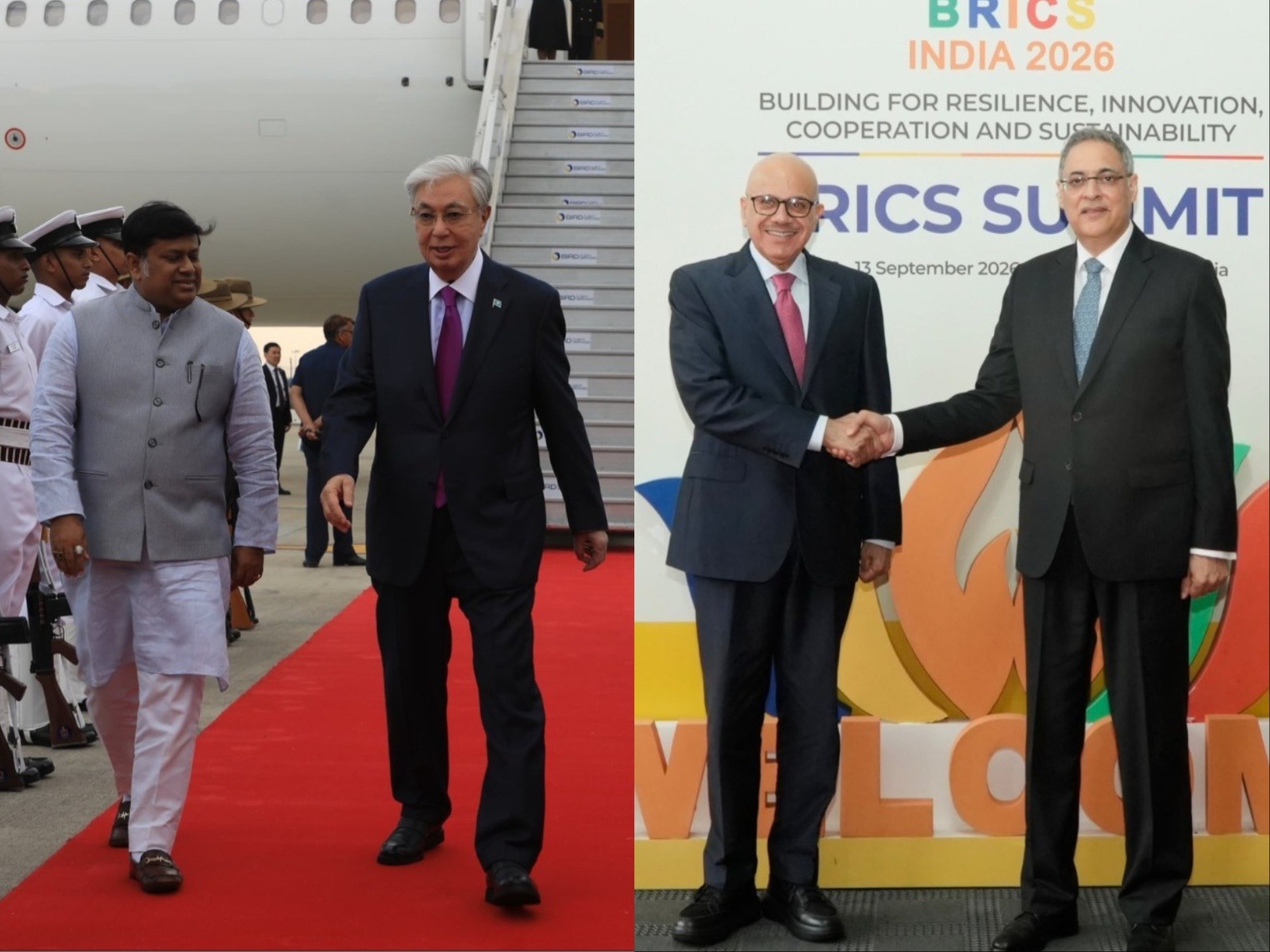 Kazakh President Tokayev, Bahrain's Foreign Minister Al Zayani arrive in India for 18th BRICS Summit (Photo/X@MEAIndia)