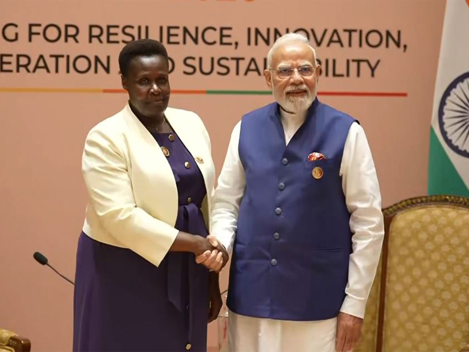 Prime Minister Narendra Modi with Uganda Vice President Jessica Alupo (Photo/DD)