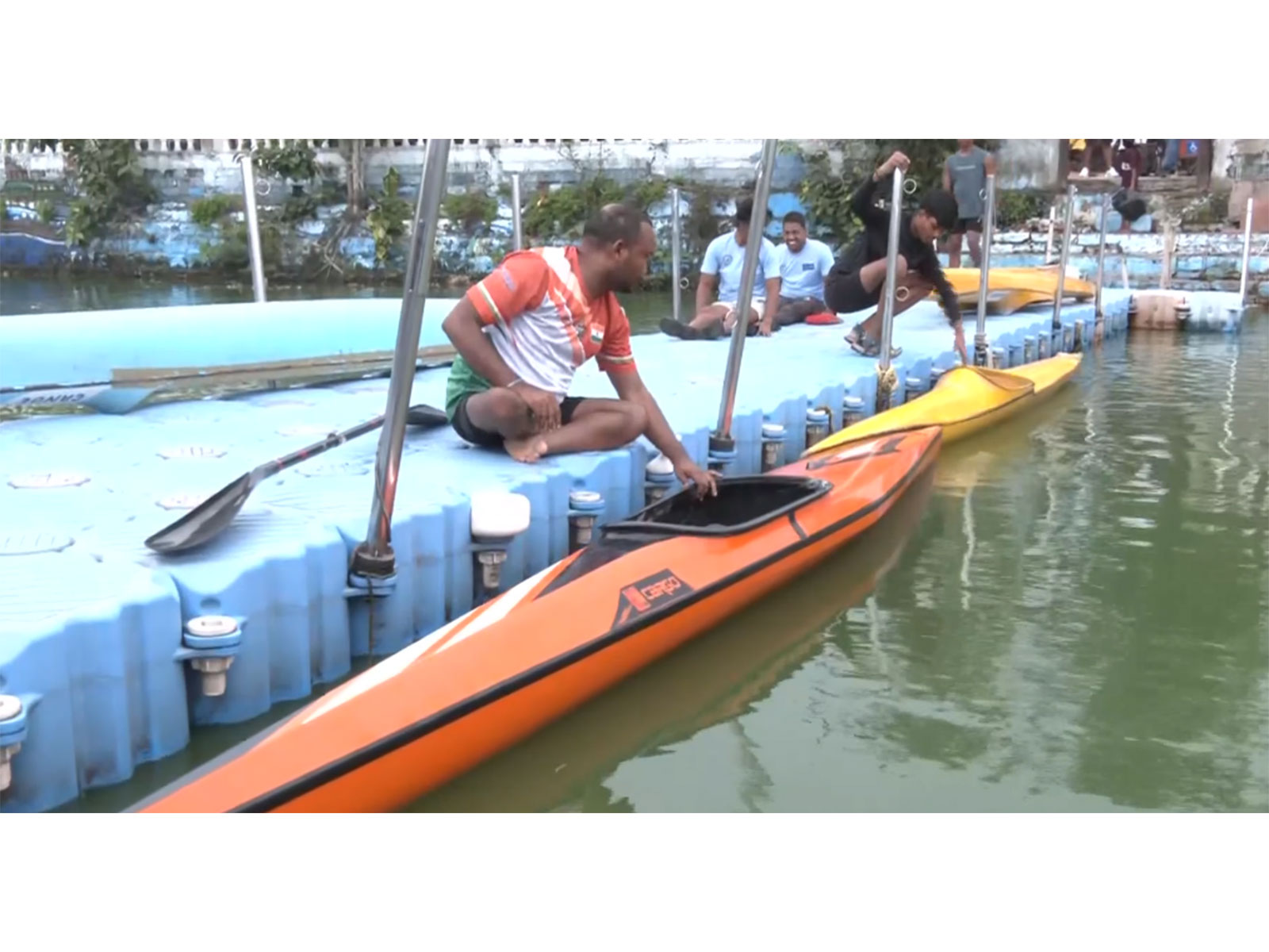 Para-athlete Horilal Yadav during his kayaking training in Raipur's Budha Talab. (Photo: ANI)