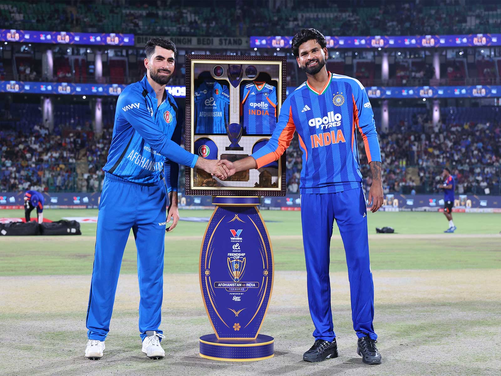 Afghanistan skipper Ibrahim Zadran and Indian skipper Shreyas Iyer. (Photo: @BCCI X)