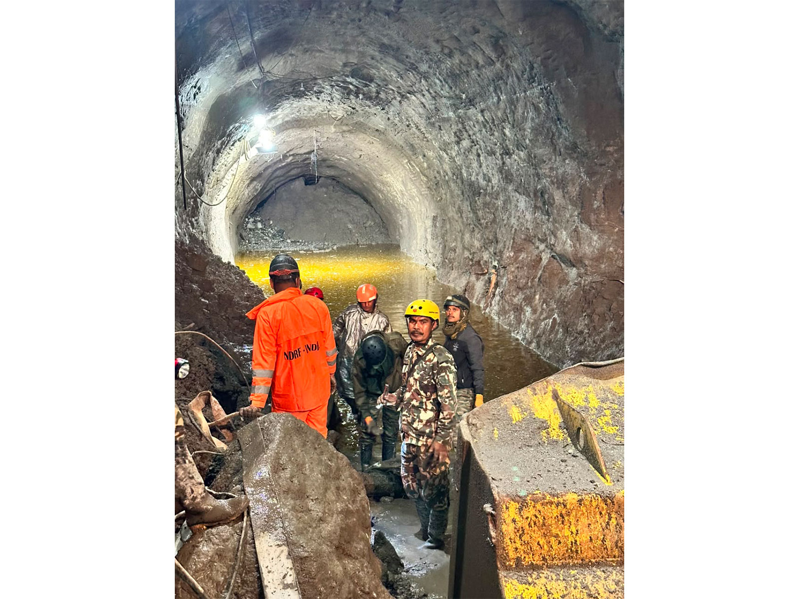 Joint Indian and Nepali rescue teams continue operations inside the Chilime Hydropower Project tunnel in Rasuwa (Photo/X/@navsri6619)