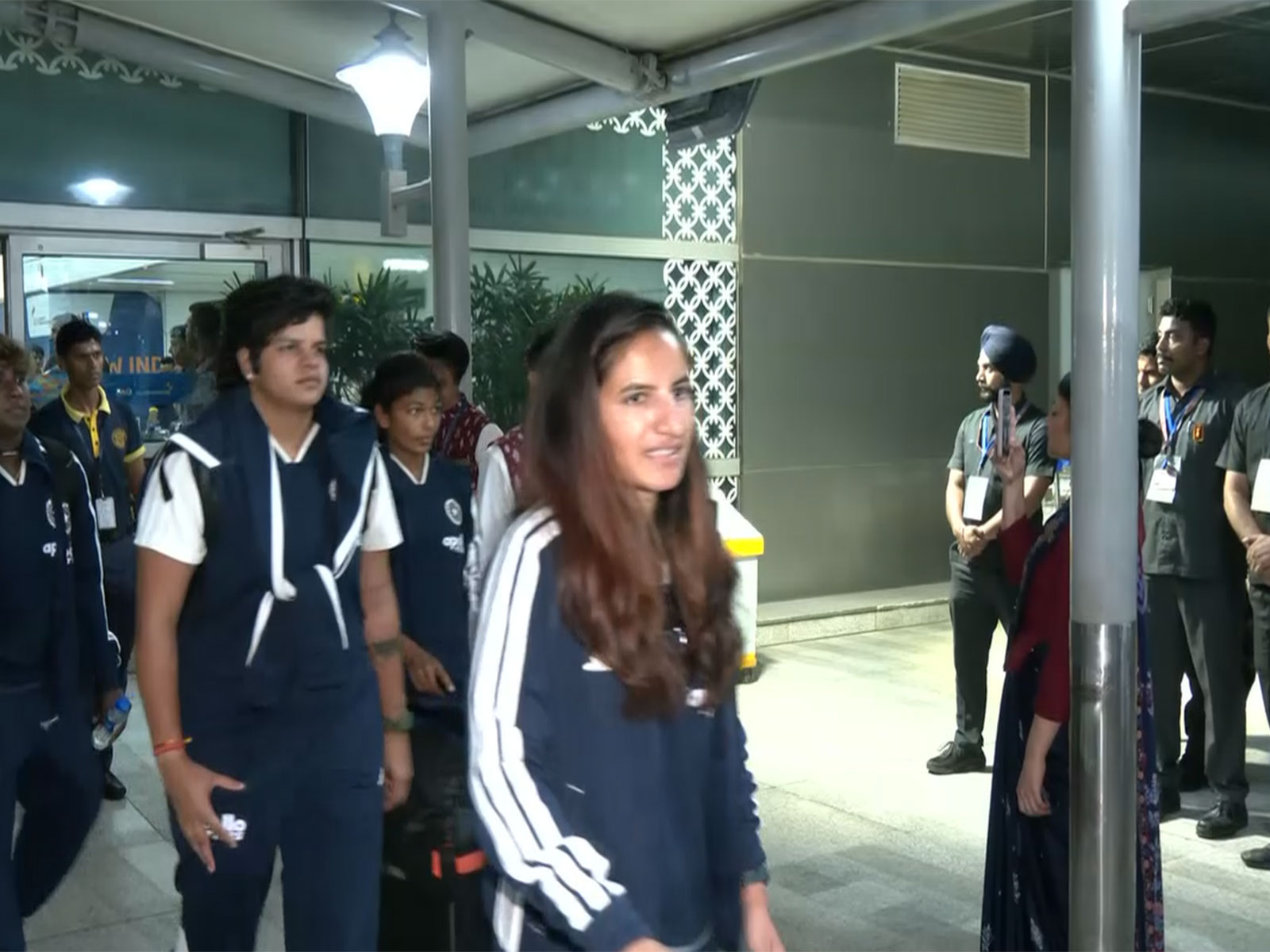 Team India members at IGI Airport. (Photo: ANI)