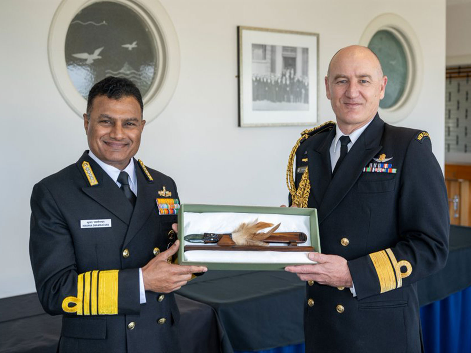 Indian Navy Chief Admiral Krishna Swaminathan meets New Zealand’s Chief of Navy, Rear Admiral Garin Golding, during substantive discussions in New Zealand. (Photo: X/@indiannavy)