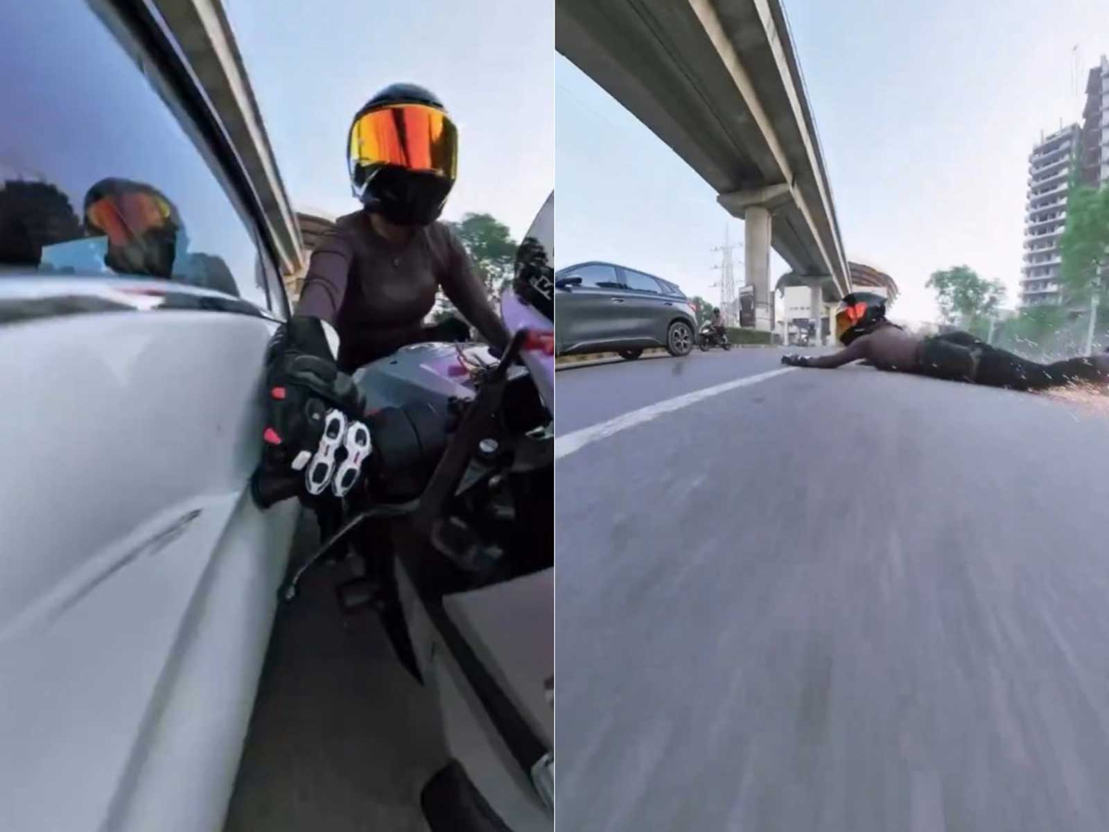 Screengrab of the viral video of Sia being hit by a car (Photo: Gurugram Police/Screengrab)