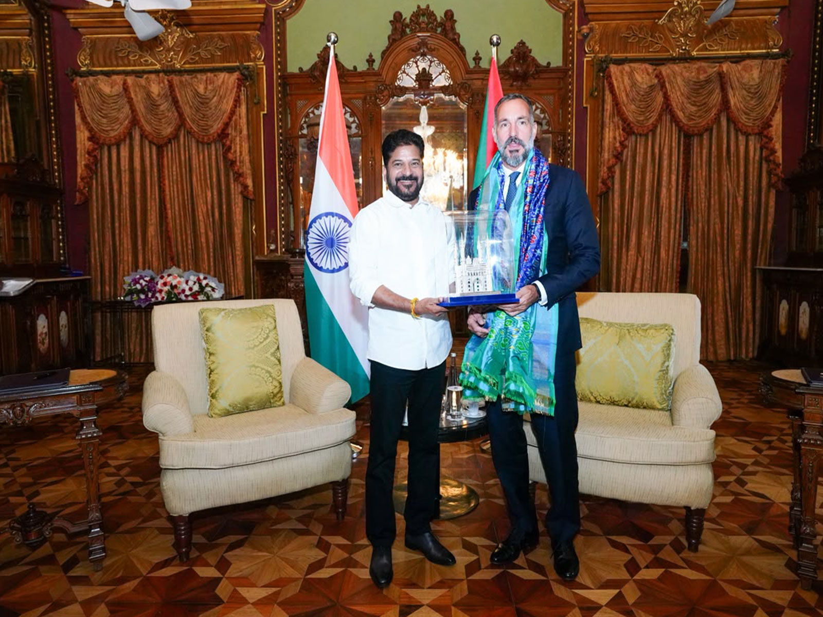 Telangana CM Revanth Reddy met Prince Rahim Aga Khan-V (Photo/CMO)
