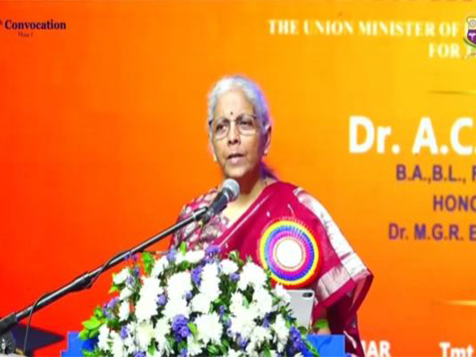 Union Minister of Finance Nirmala Sitharaman at at the Convocation Ceremony of Dr. M.G.R. Educational & Research Institute in Chennai, Tamil Nadu (Photo/X@nsitharamanoffc)