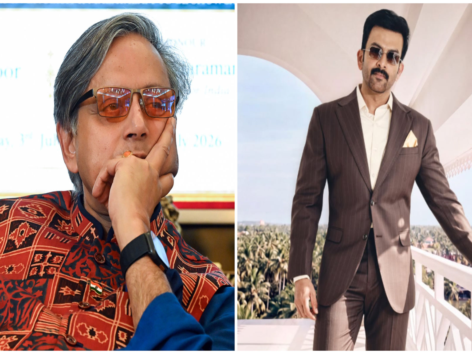 Shashi Tharoor (L) Prithviraj Sukumaran (R) (Photos//ANI/instagram/therealprithvi_)