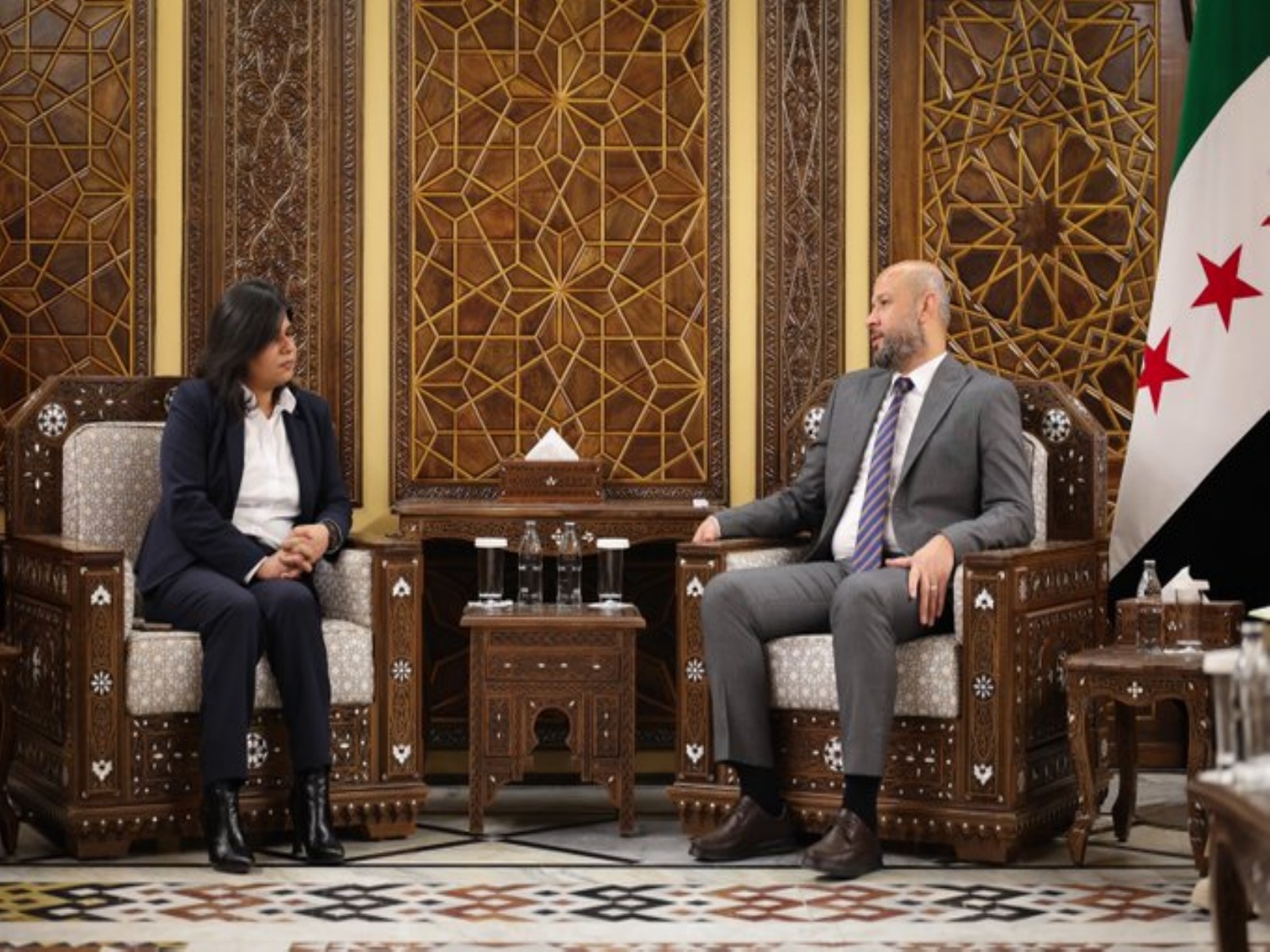 Charge d’Affaires of India in Syria Renu Yadav met Raed Al-Saleh, Minister of Emergency and Disaster Management, in Damascus, holding discussions on bilateral cooperation and capacity building. (Photo: X/@eoidamascus)