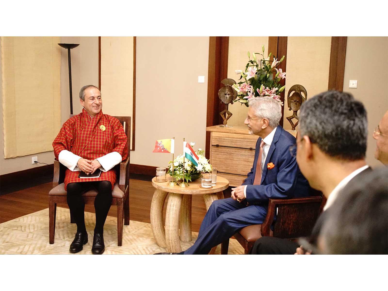 External Affairs Minister S Jaishankar (On right) with  Bhutan's Minister of Foreign Affairs and External Trade, Lyonpo DN Dhungyel (On Left) in April bilateral (Photo/X/@DrSJaishankar)