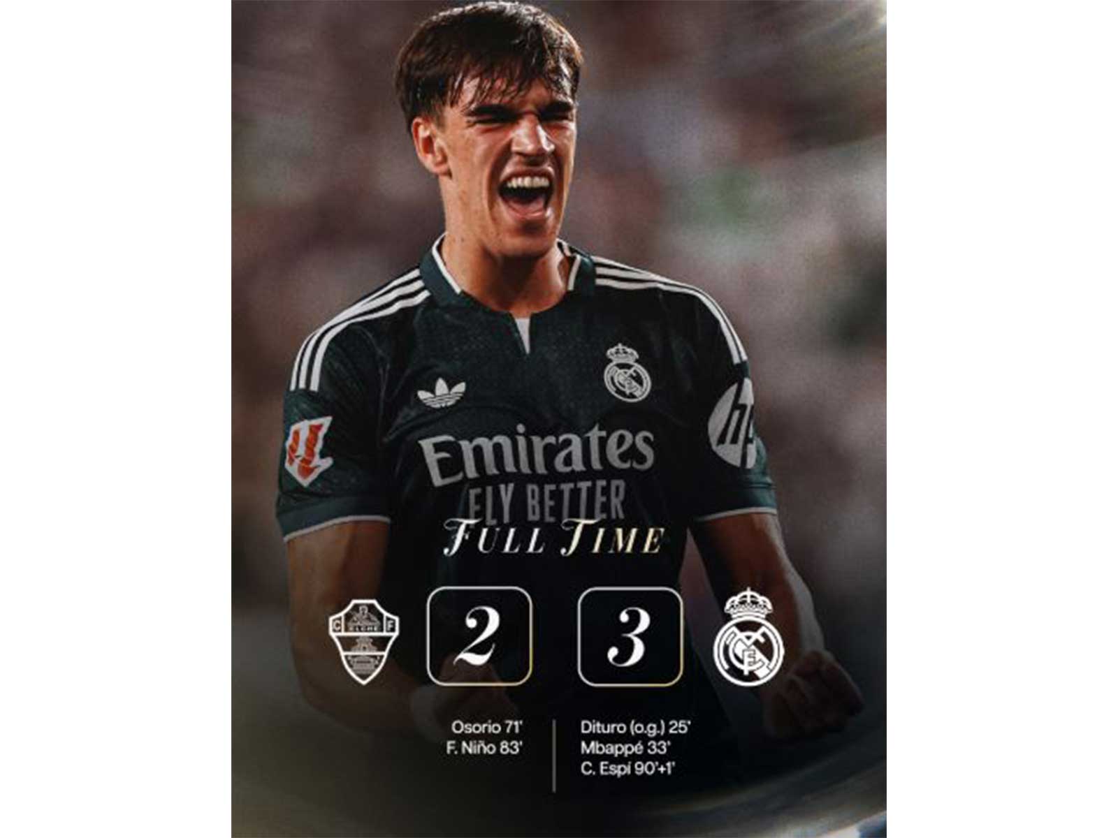 Espi's late winner in stoppage time sealed the deal for Real Madrid. (Photo: @realmadrid X)