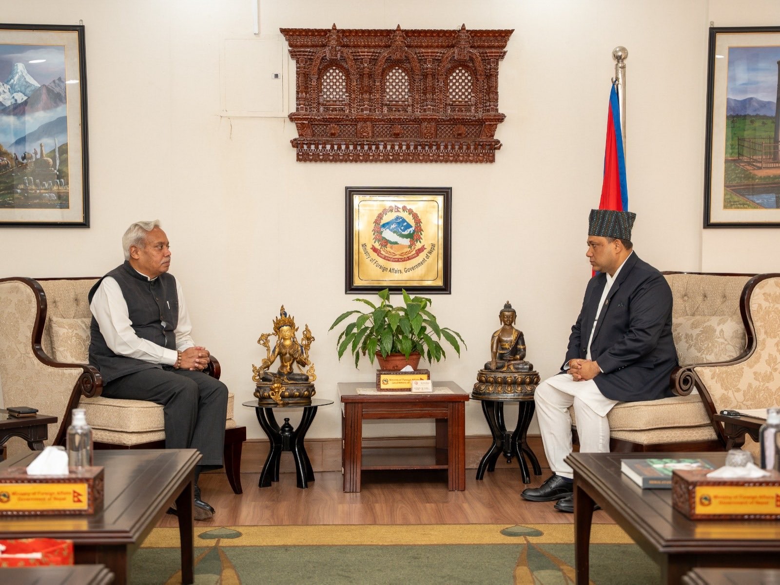 Indian Ambassador to Nepal, Naveen Srivastava (On Left) (Photo/X/@MofaNepal)