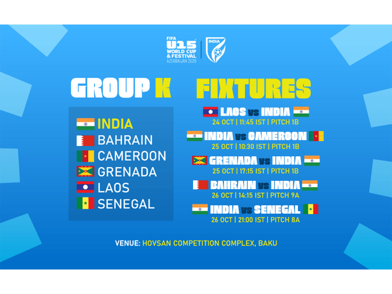 India drawn in Group K for FIFA U15 World Cup and Festival 2026 (Photo: AIFF)