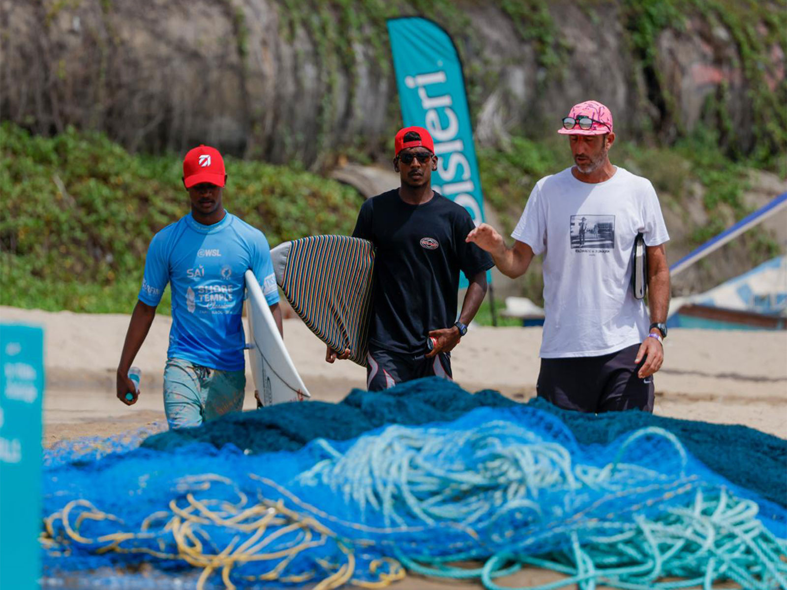 India’s surfing coach Samai Reboul (in white) along with his wards. (SAI Media)