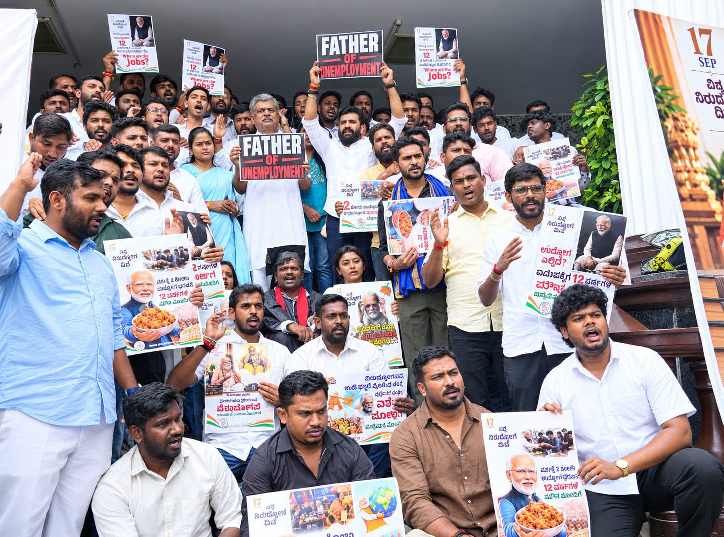 Karnataka Youth Congress observes PM Modi’s birthday as ‘World Unemployment Day’ (Photo/ANI)