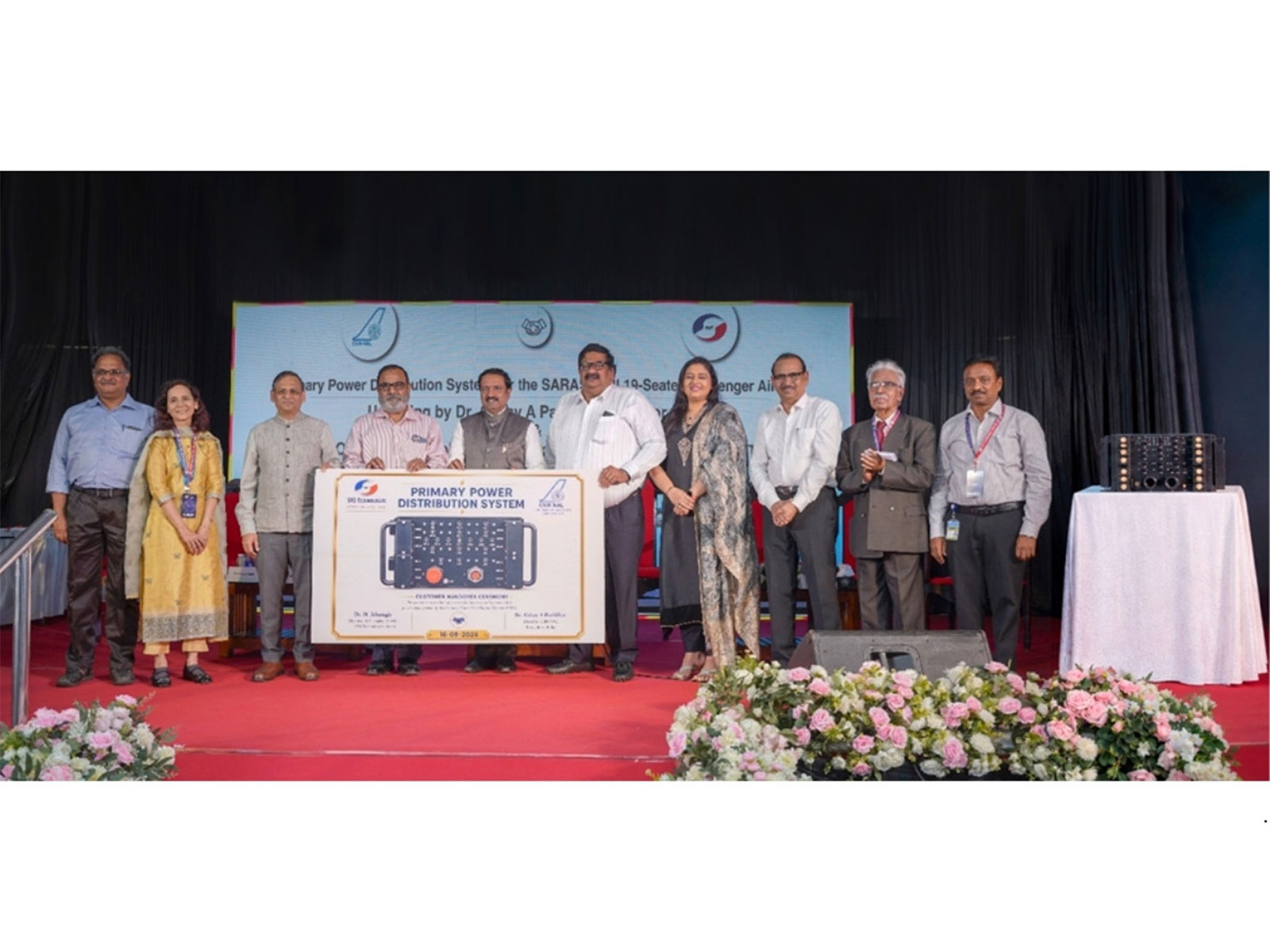 Dr. N. Jehangir, CMD of NeST Group, hands over PPDS for SARAS MKII aircraft developed by SFO Technologies to Dr. Abhay A Pashilkar, Director, CSIR-NAL.
