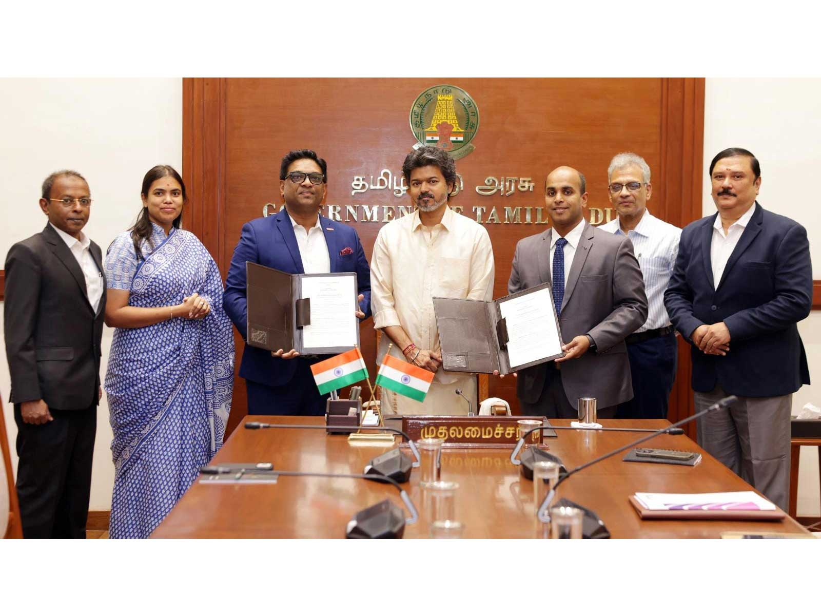 Tamil Nadu Chief Minister C. Joseph Vijay with industry officials (Photo/X_@Keerthana4VNR)