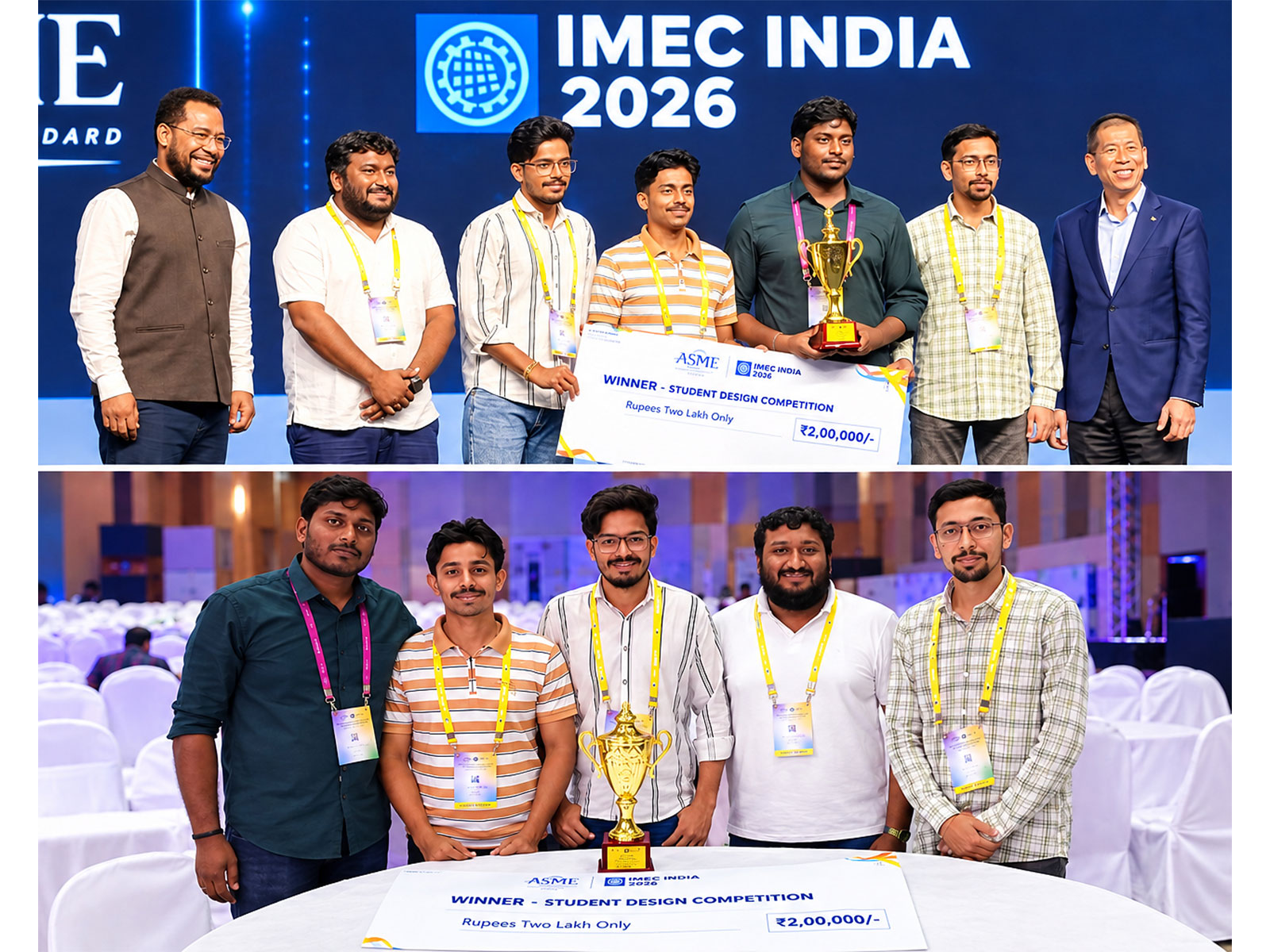 Winning team of Chandigarh University Mechanical Engineering Students receiving prize in ‘Brain Bolt’ & ‘MechanIQ’, at ASME IMECE India 2026