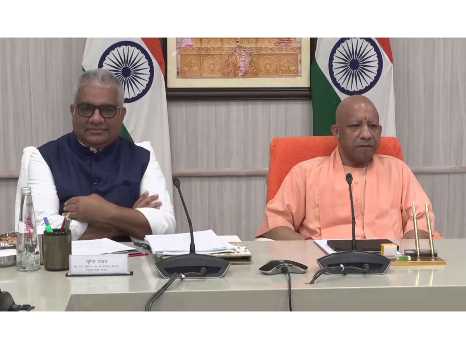 Union Minister Bhupender Yadav and UP CM Yogi Adityanath at Lucknow (Photo/ANI)