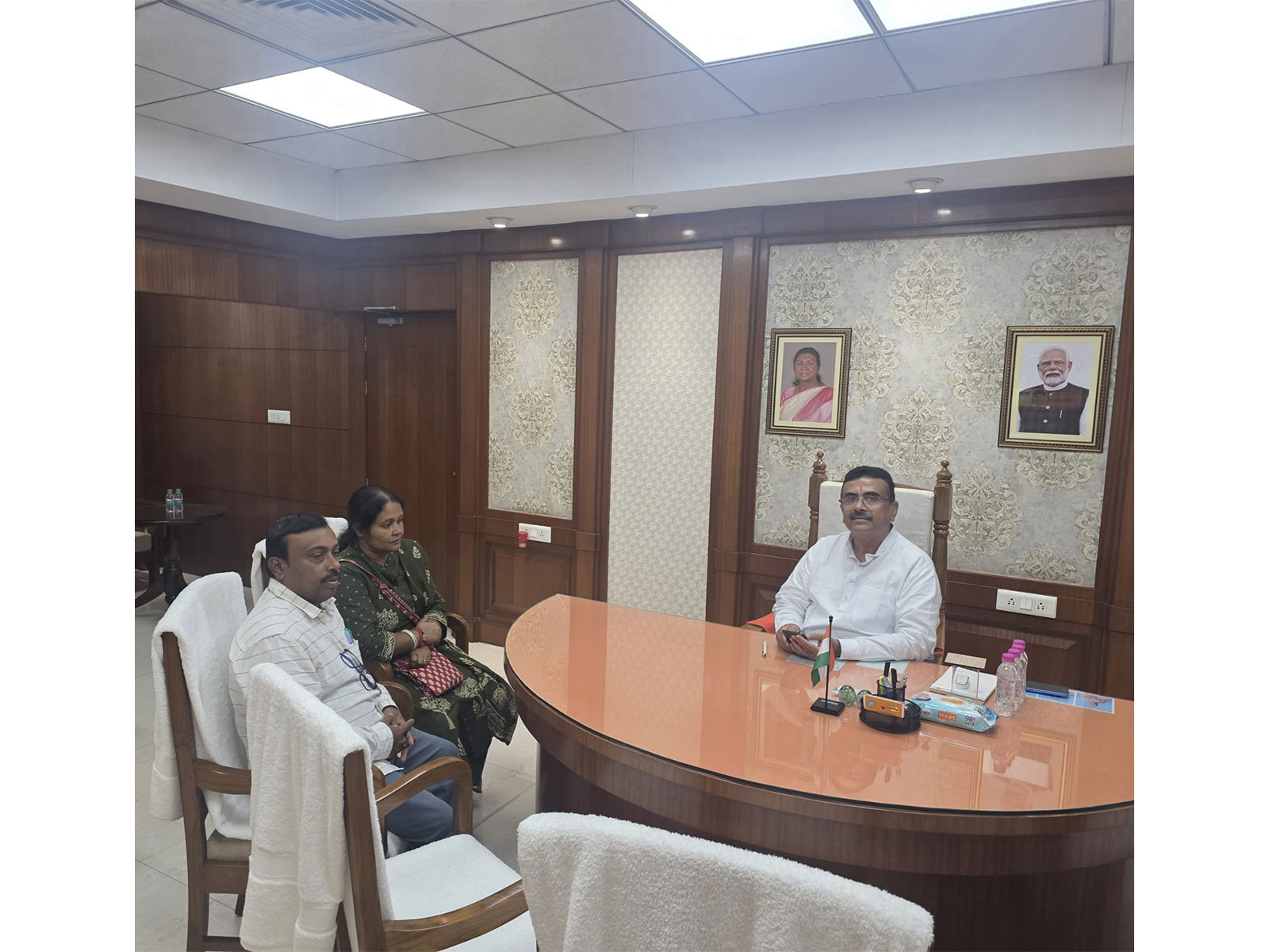 Nandigram bypoll candidate Sanchita Pradhan, accompanied by her husband, meets West Bengal Chief Minister Suvendu Adhikari (Photo/WBCMO)