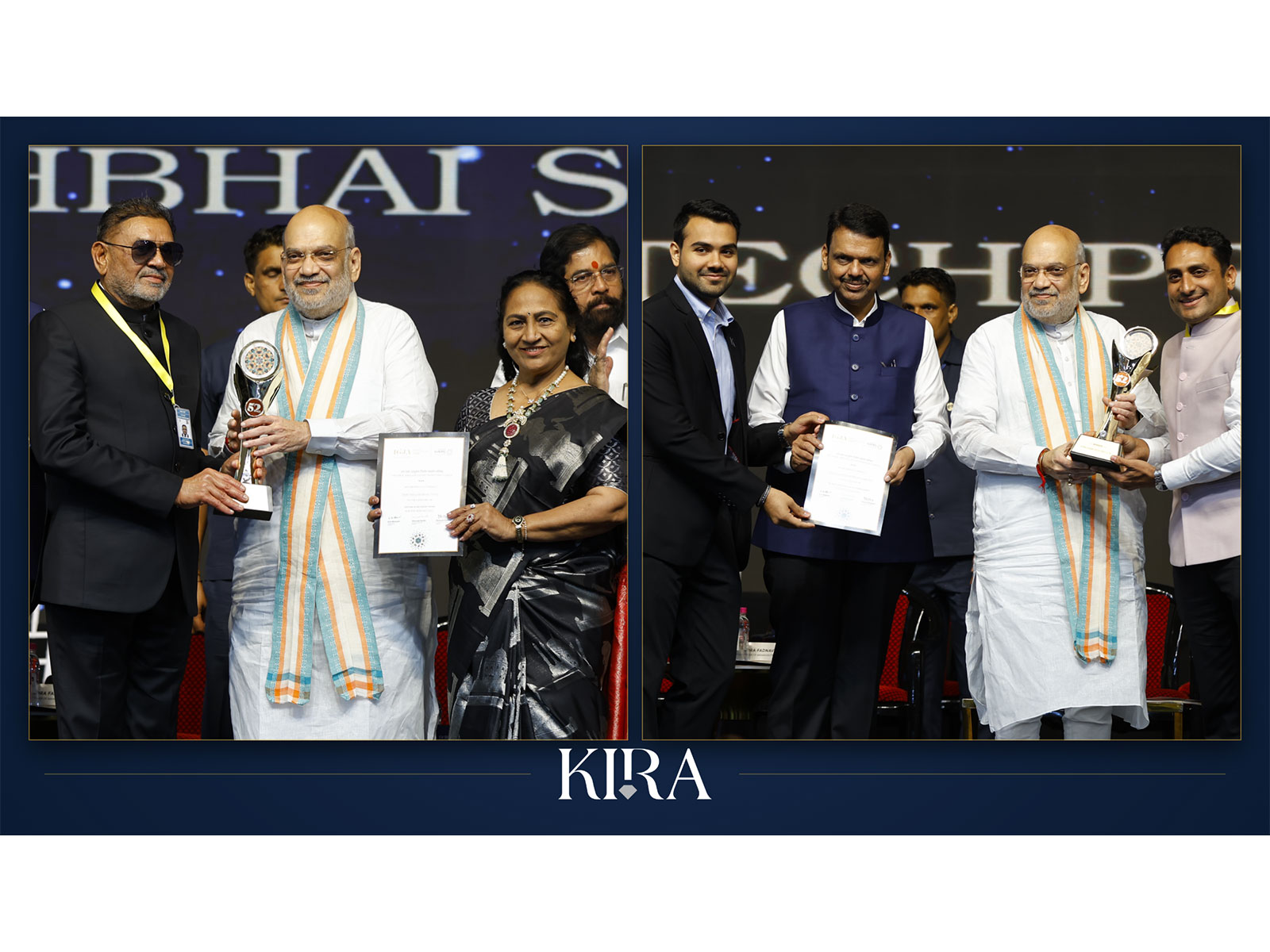 Shri Vallabhbhai Patel, Founder, KIRA, receives the Lifetime Achievement Award, Shanay Parekh & Ashish Lakhani, Directors at KIRA receive the Highest Employment Award