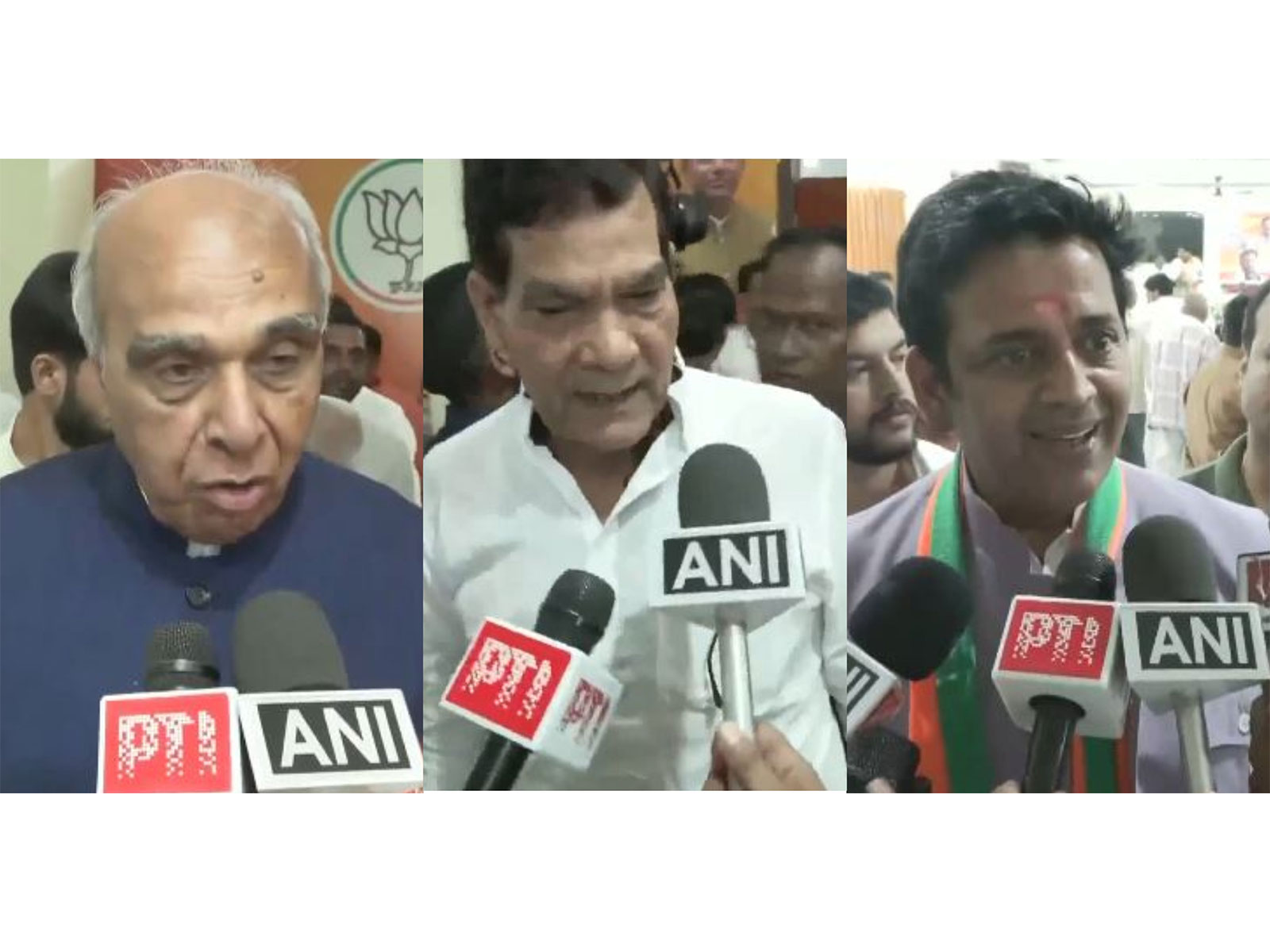 BJP MP Jagdambika Pal, Uttar Pradesh Minister AK Sharma and BJP MP and actor Ravi Kishan Shukla (Photo/ANI)