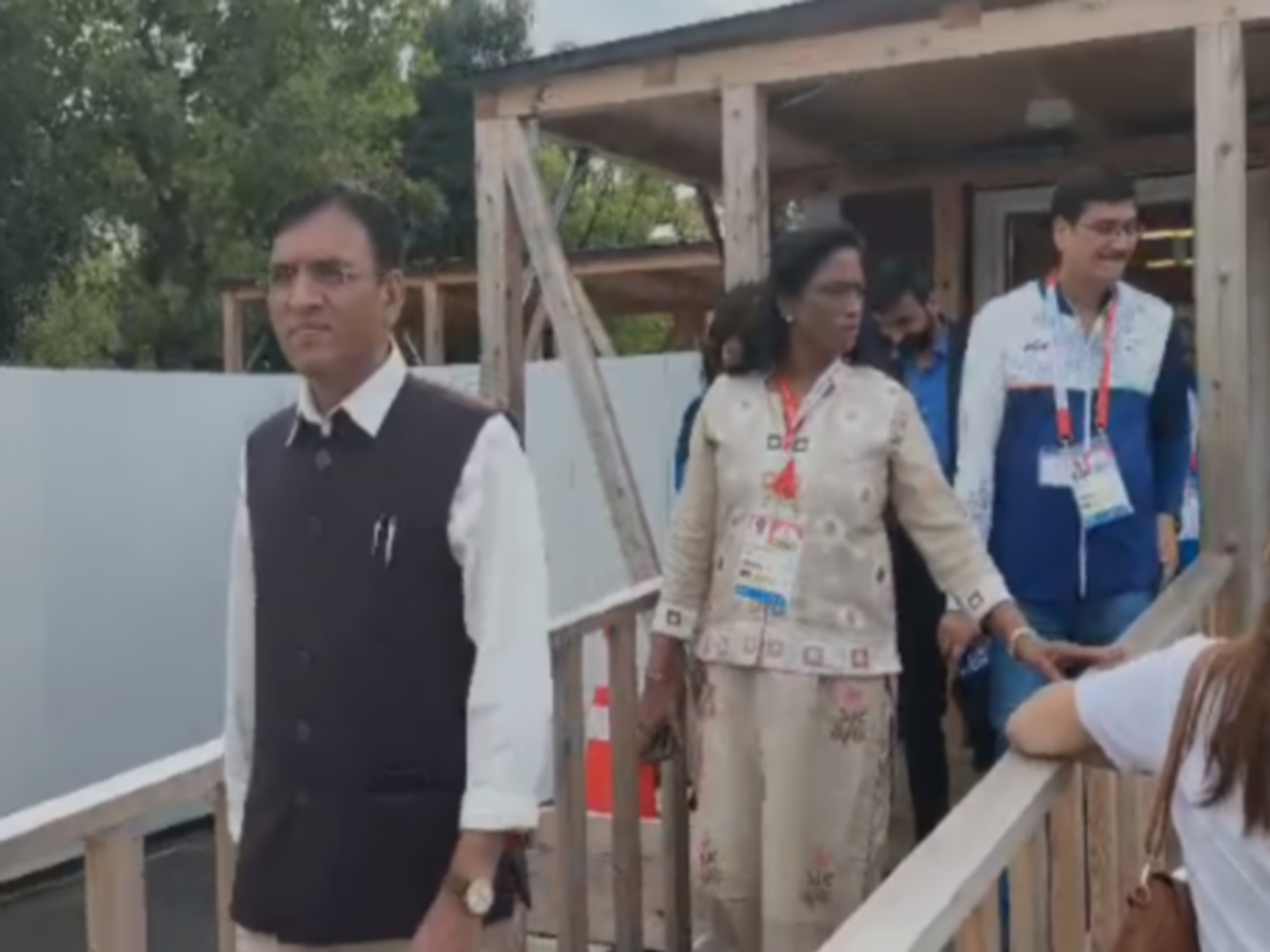 Sports Minister Mansukh Mandaviya (from left to right), IOA President PT Usha and India's Chef de Mission for Asian Games 2026, Sahdev Yadav (Photo/ANI)