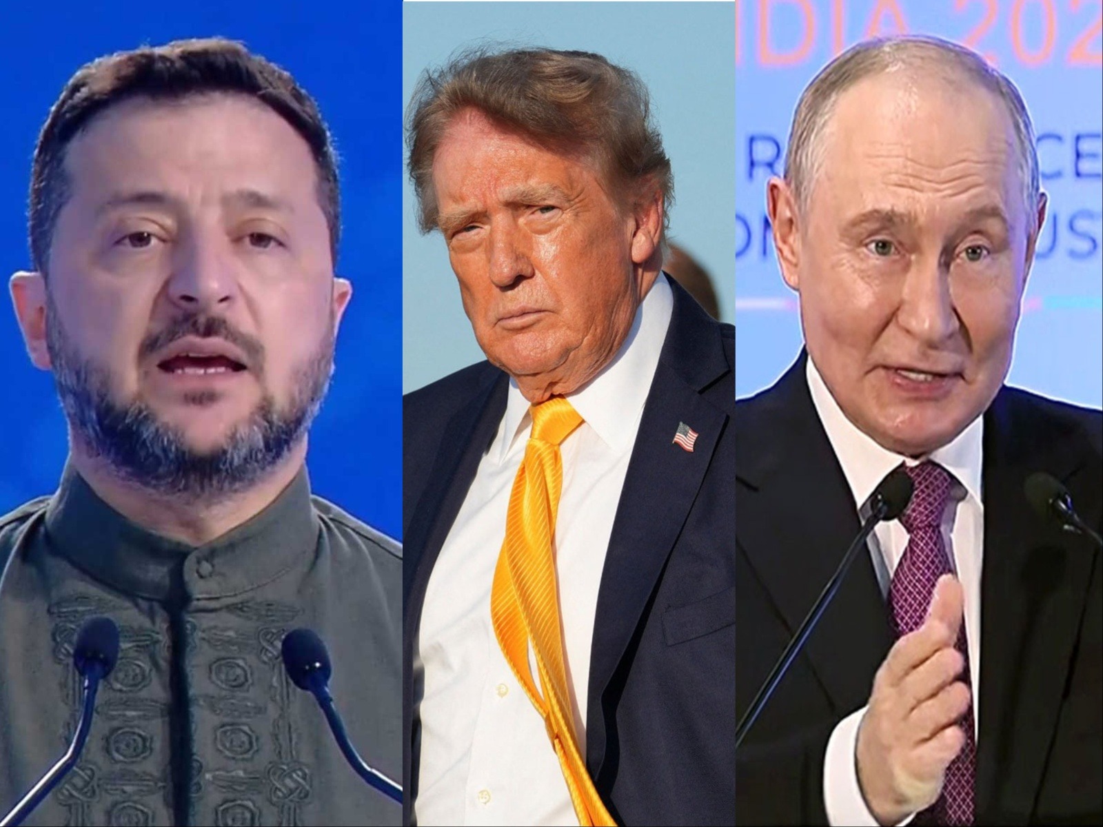 Ukrainian President Volodymyr Zelenskyy (Photo/X/@ZelenskyyUa), US President Donald Trump (Photo/Reuters) and Russian President Vladimir Putin (Photo/ANI)