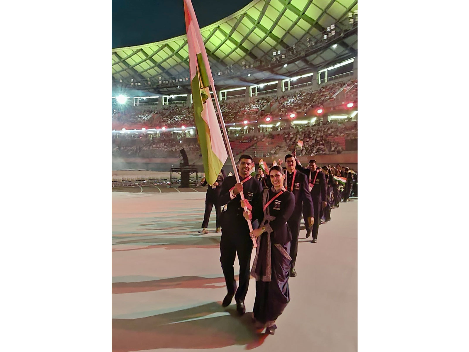 Indian contingent at the opening ceremony of the Asian Games 2026. (Photo: X/ @WeAreTeamIndia)