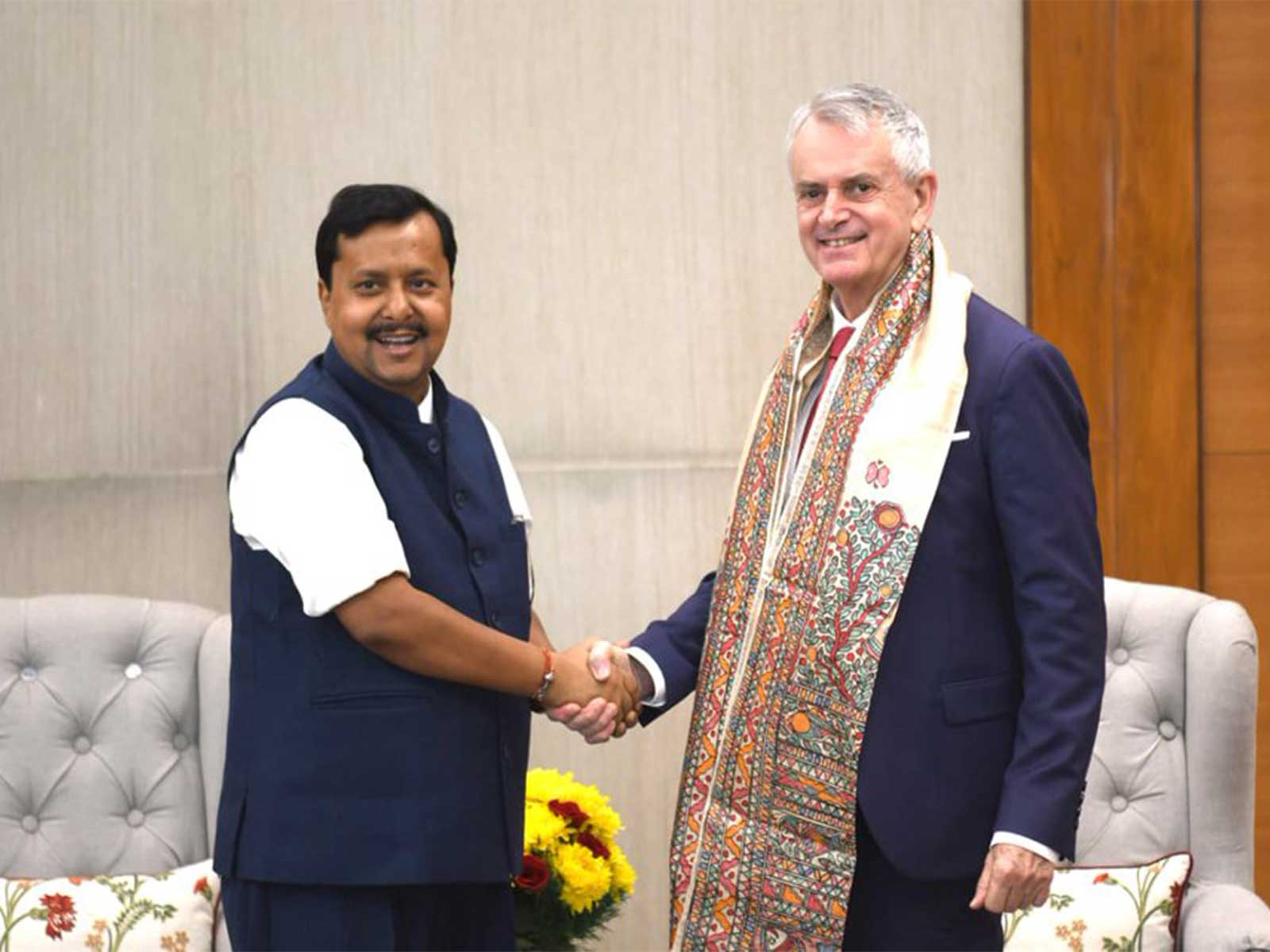 BJP National President Nitin Nabin meets Canadian High Commissioner to India Christopher Cooter in New Delhi (Photo/@NitinNabin)