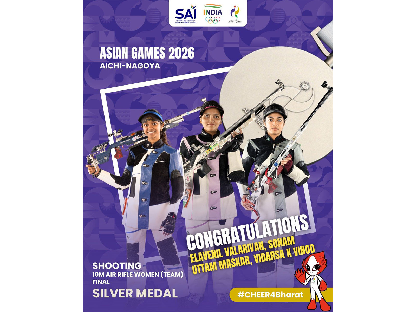 Indian women's silver medal winning Air Rifle 10 m team (Photo/@Media_SAI)
