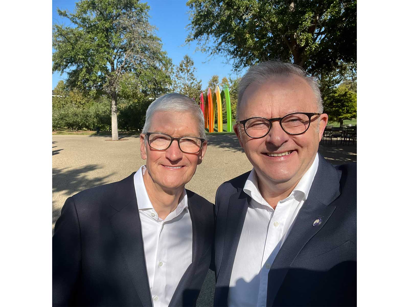 Tim Cook, Apple Executive Chairman (On Left) and  Australian Prime Minister Anthony Albanese (Photo/X/@AlboMP)