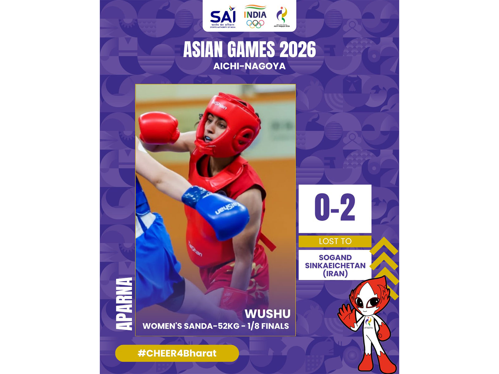 India's wushu athlete Aparna bows out of the Asian Games 2026. (Photo: X/ @Media_SAI)