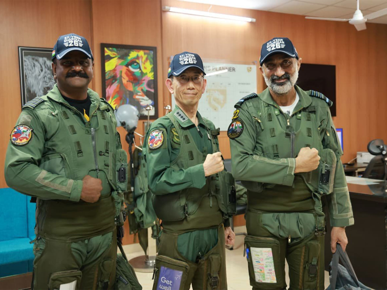 IAF chief Air Chief Marshal AP Singh (On Right) and Japan Air Self-Defense Force Chief of Staff Masahiro Morita (In Centre)(Photo/X/@IndianEmbTokyo)