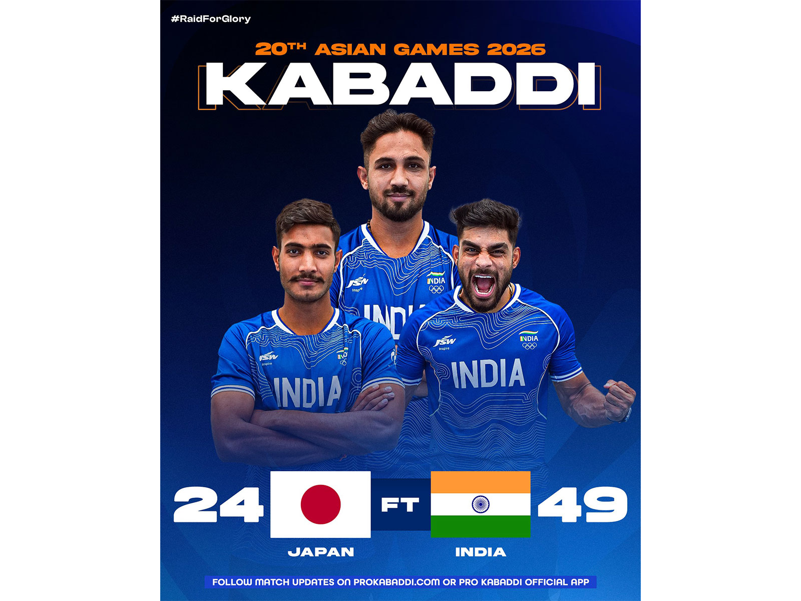 India beat Japan 49-24 in men's kabaddi opener at Asian Games 2026 (Photo: X/@ProKabaddi)