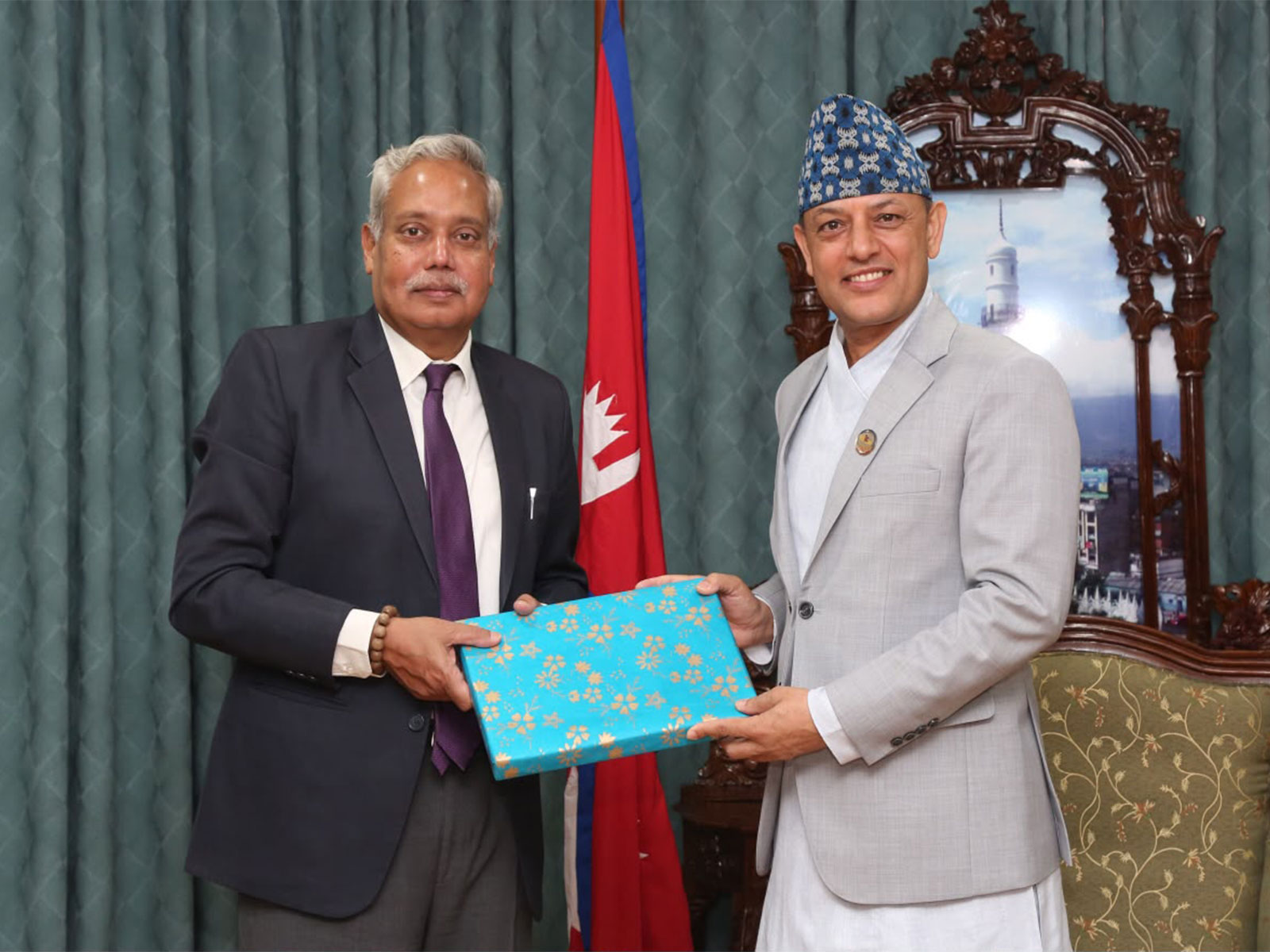 Indian Ambassador Srivastava makes farewell call on Nepal House Speaker Dol Prasad Aryal (Photo/Nepal House Speaker Secretariat)