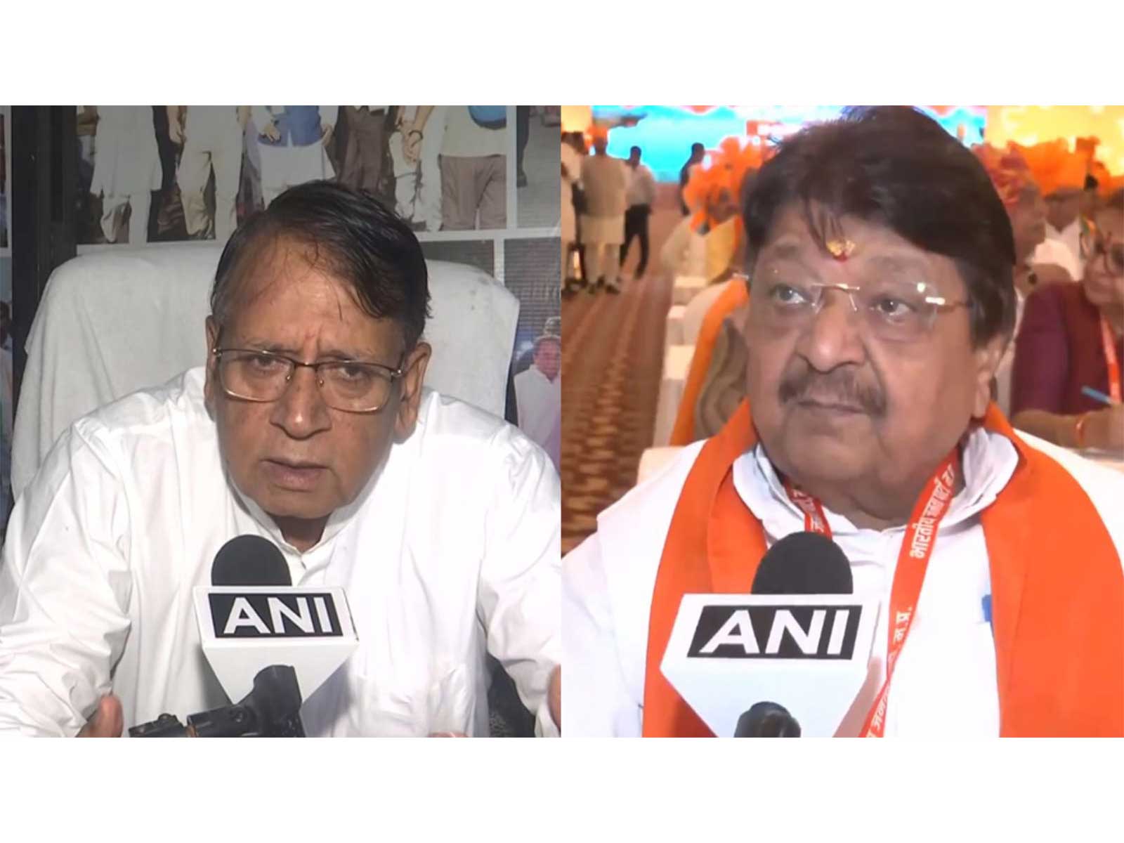 Congress Leader PC Sharma (L) and MP Cabinet Minister Kailash Vijayvargiya (Photo/ANI)