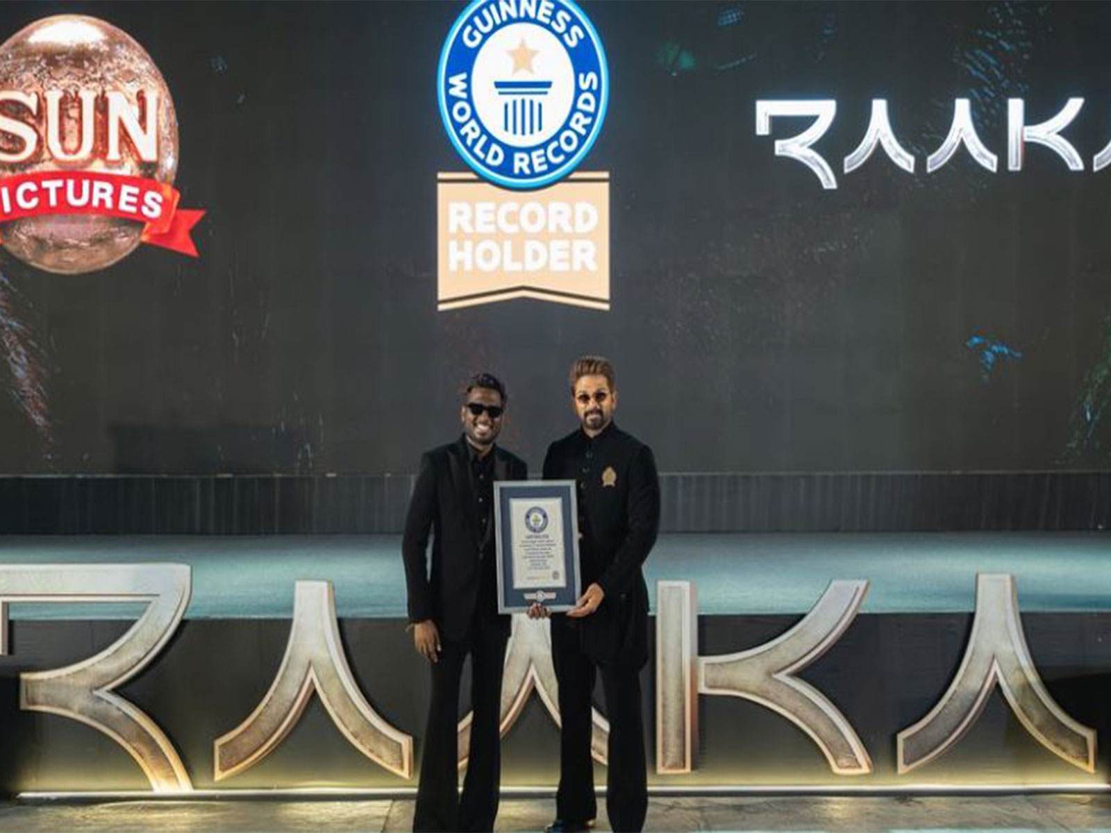Allu Arjun and Atlee with Guinness World Records Certificate (Photo/X@SunPictures)