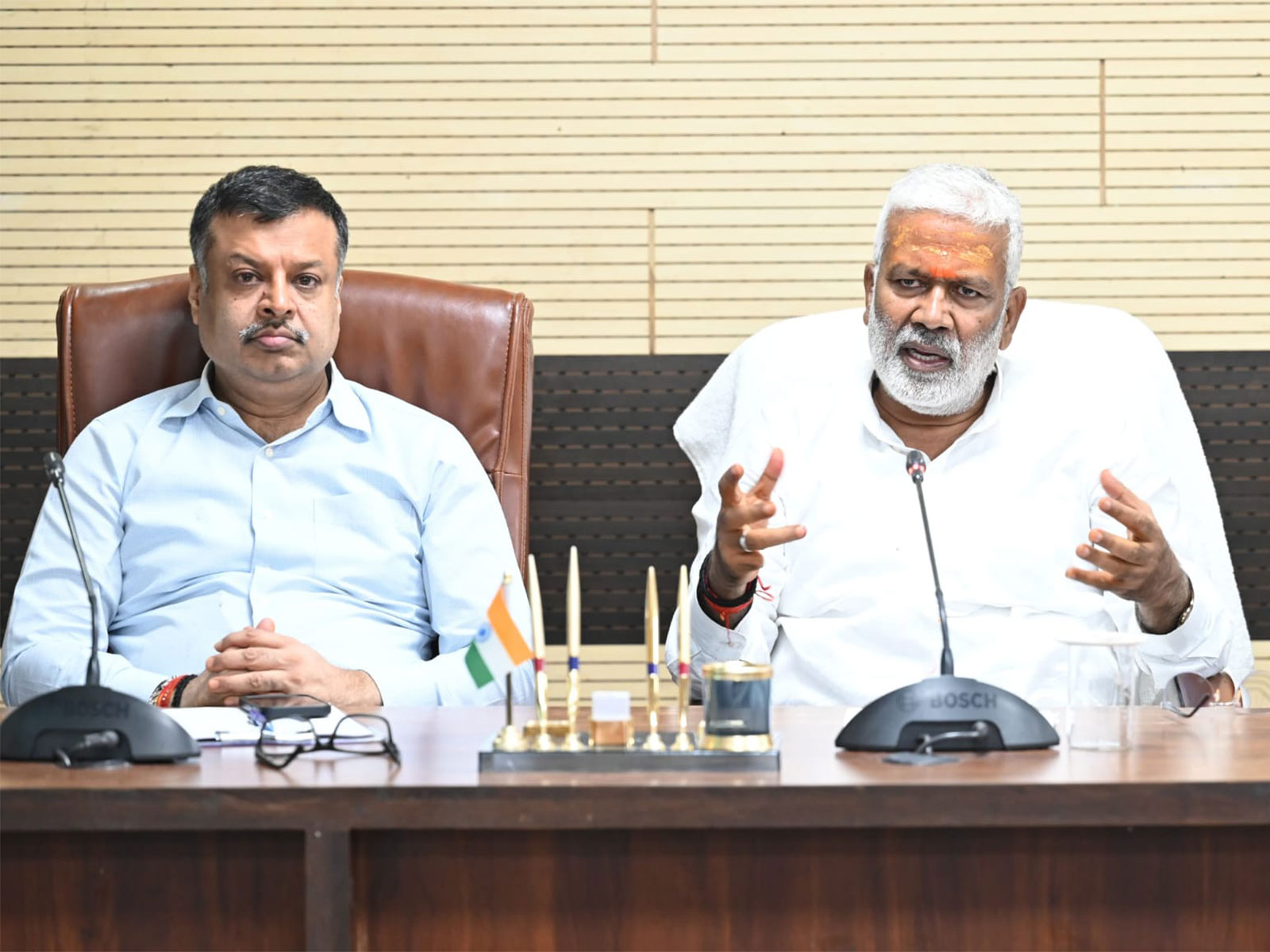 UP Minister Swatantra Dev Singh and State Principal Secretary, Irrigation and Water Resources Department Anil Garg (Photo/Information Department Varanasi)