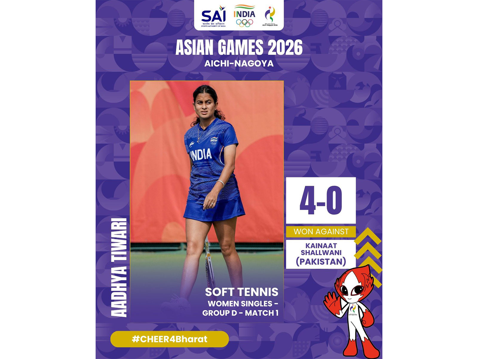 India's soft tennis player Aadhya Tiwari. (Photo: X/ @Media_SAI)