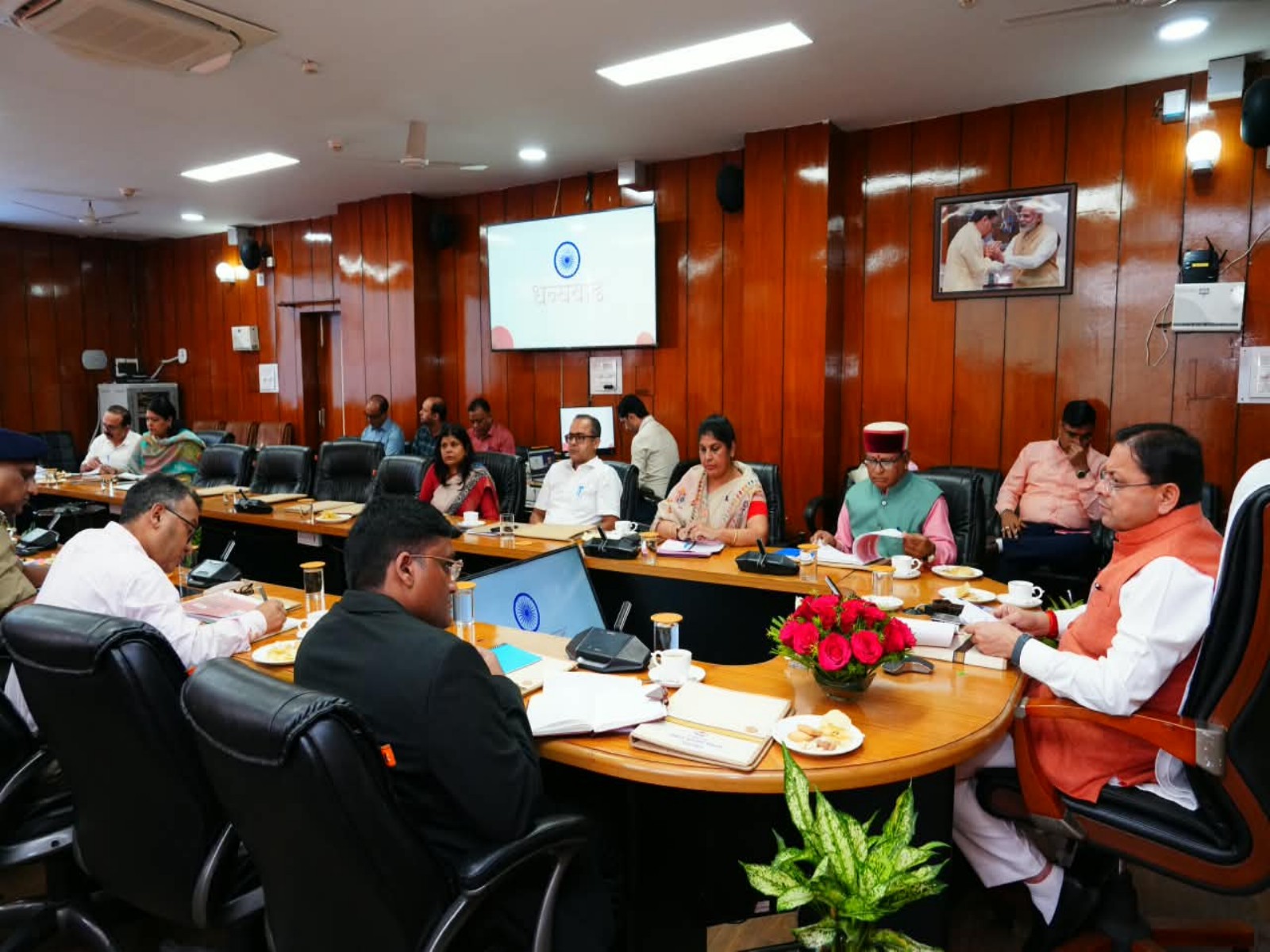 Uttarakhand Chief Minister Pushkar Singh Dhami chairs a meeting of the State-Level Vigilance and Monitoring Committee on the SC/ST (Prevention of Atrocities) Act at the Secretariat in Dehradun. (Photo: ANI)