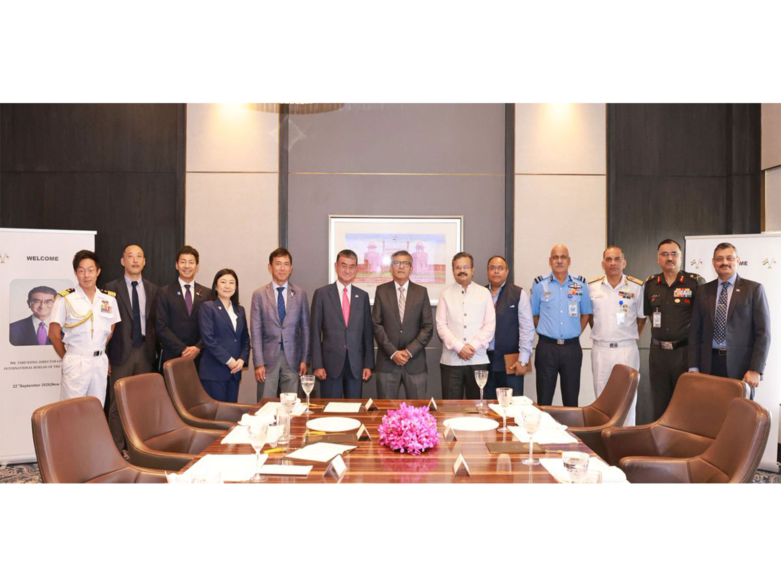 Defence Secretary Rajesh Kumar Singh meets with a visiting delegation of Japanese parliamentarians from the Liberal Democratic Party (LDP) led by Taro Kono in New Delhi. (Photo: X/@SpokespersonMoD)