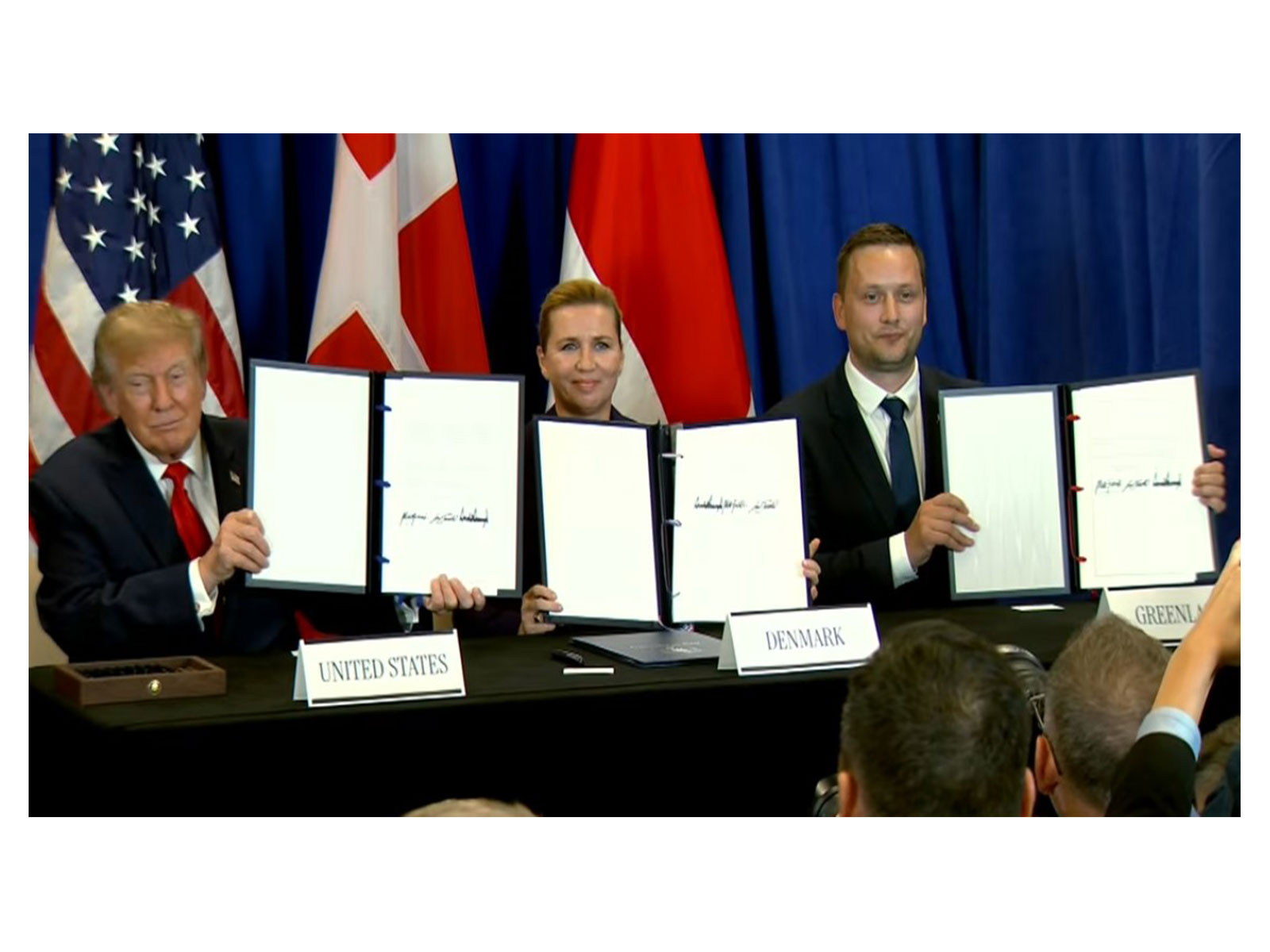 US President Donald Trump with Prime Ministers of Denmark and Greenland Mette Frederiksen and Jens-Frederik Nielsen (Photo/Youtube/The White House)