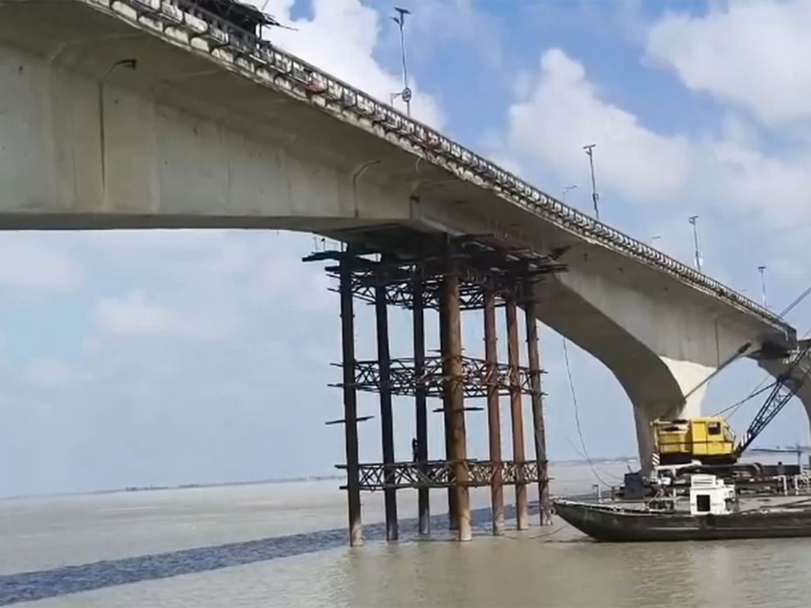 Construction work underway at Vikramshila Setu in Bhagalpur, Bihar (Photo/ANI)