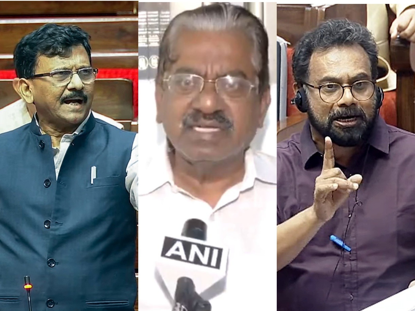 UBT Sena MP Sanjay Raut, DMK's TKS Elangovan and CPI-M MP John Brittas (Photo/ANI)