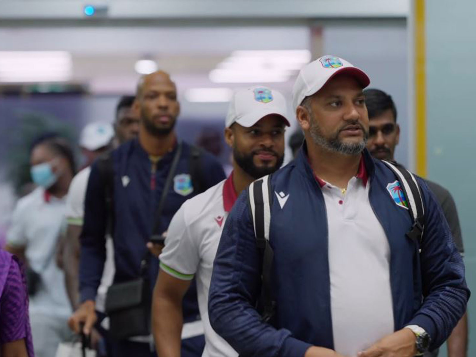 West Indies men's cricket team at Thiruvananthapuram International Airport. (Photo: ANI)