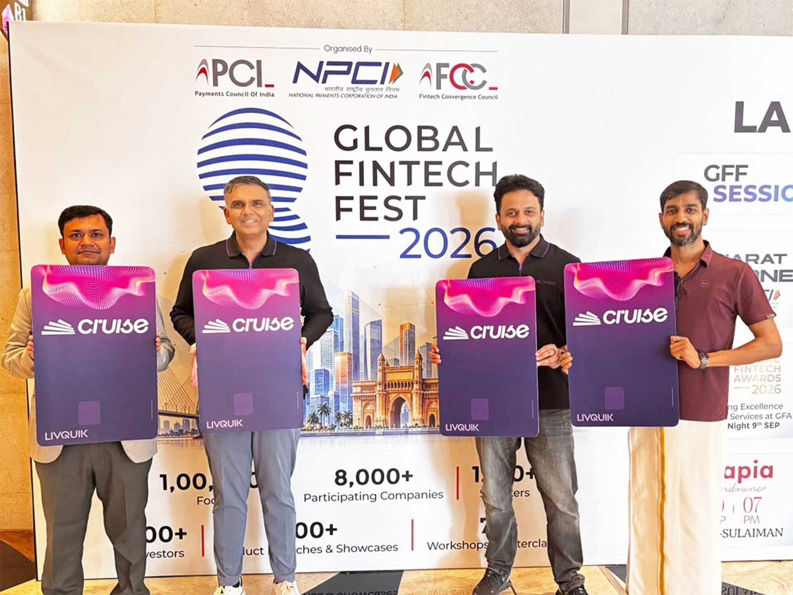 (L-R) Bhargav Padh, LivQuik Technology; Vikrant Mudaliar, Cruise Money; Vinay Bharathwaj, Cruise Money; Prabhu Rangarajan, M2P Fintech