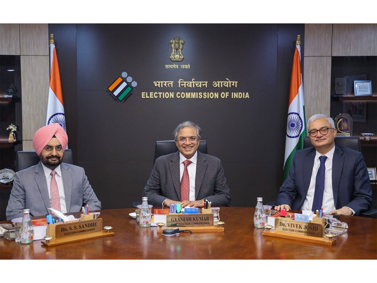 Chief Election Commissioner Gyanesh Kumar, with Election Commissioners Vivek Joshi and Sukhbir Singh Sandhu (Photo/X@ECISVEEP)
