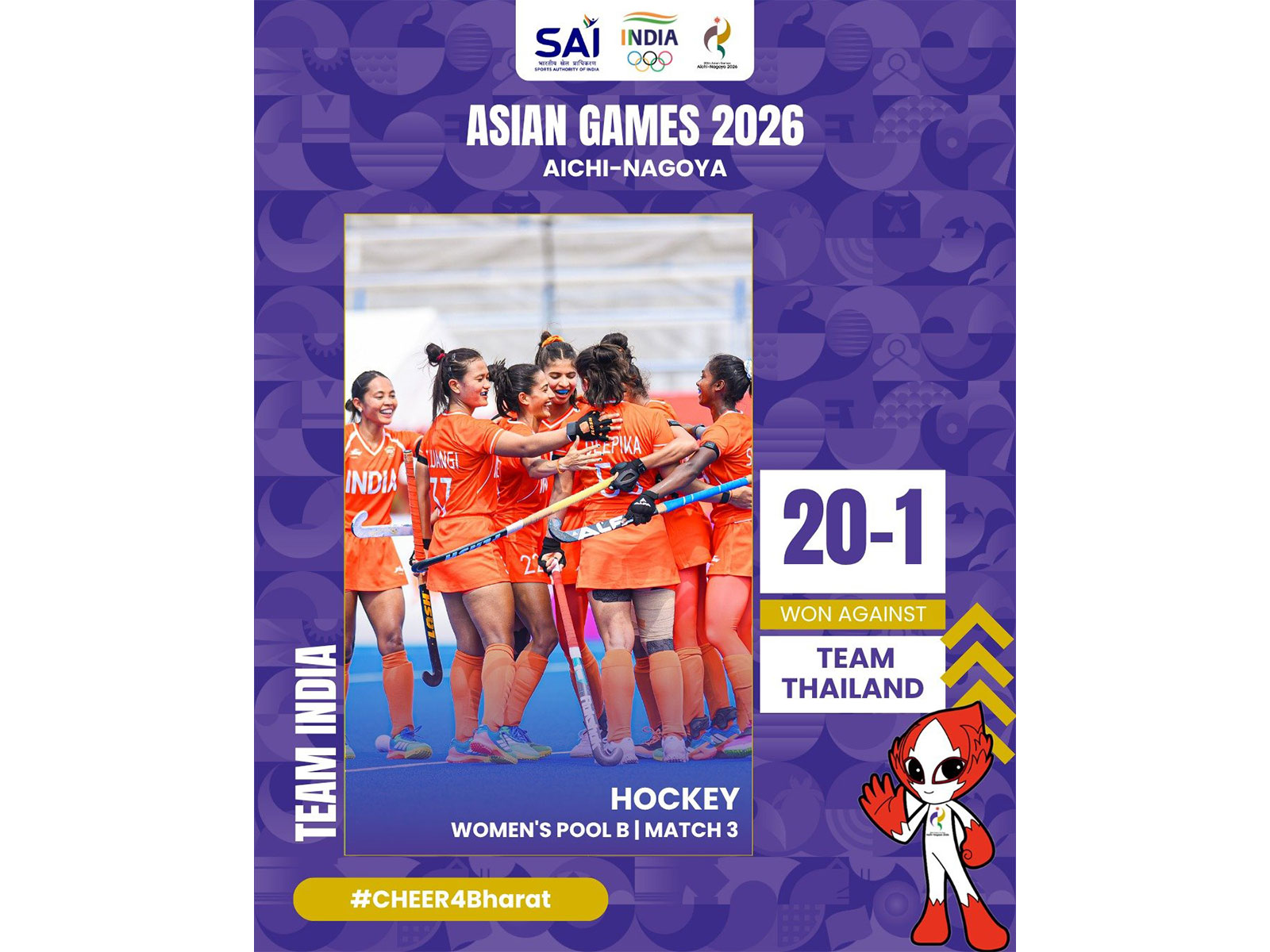 India women's hockey team defeated Thailand 20-1 in Asian Games. (Photo: X/ @Media_SAI)