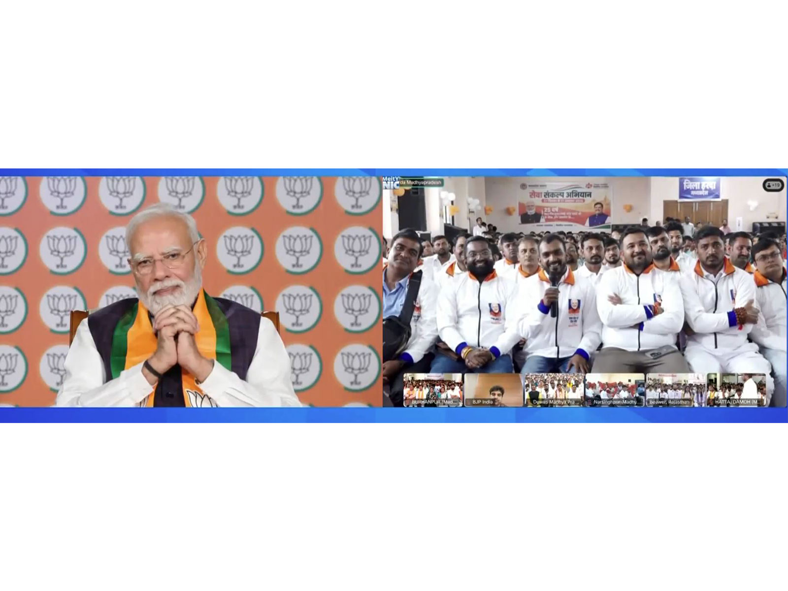 Prime Minister Narendra Modi interacts with Seva Yatris (Photo/ANI-DD)