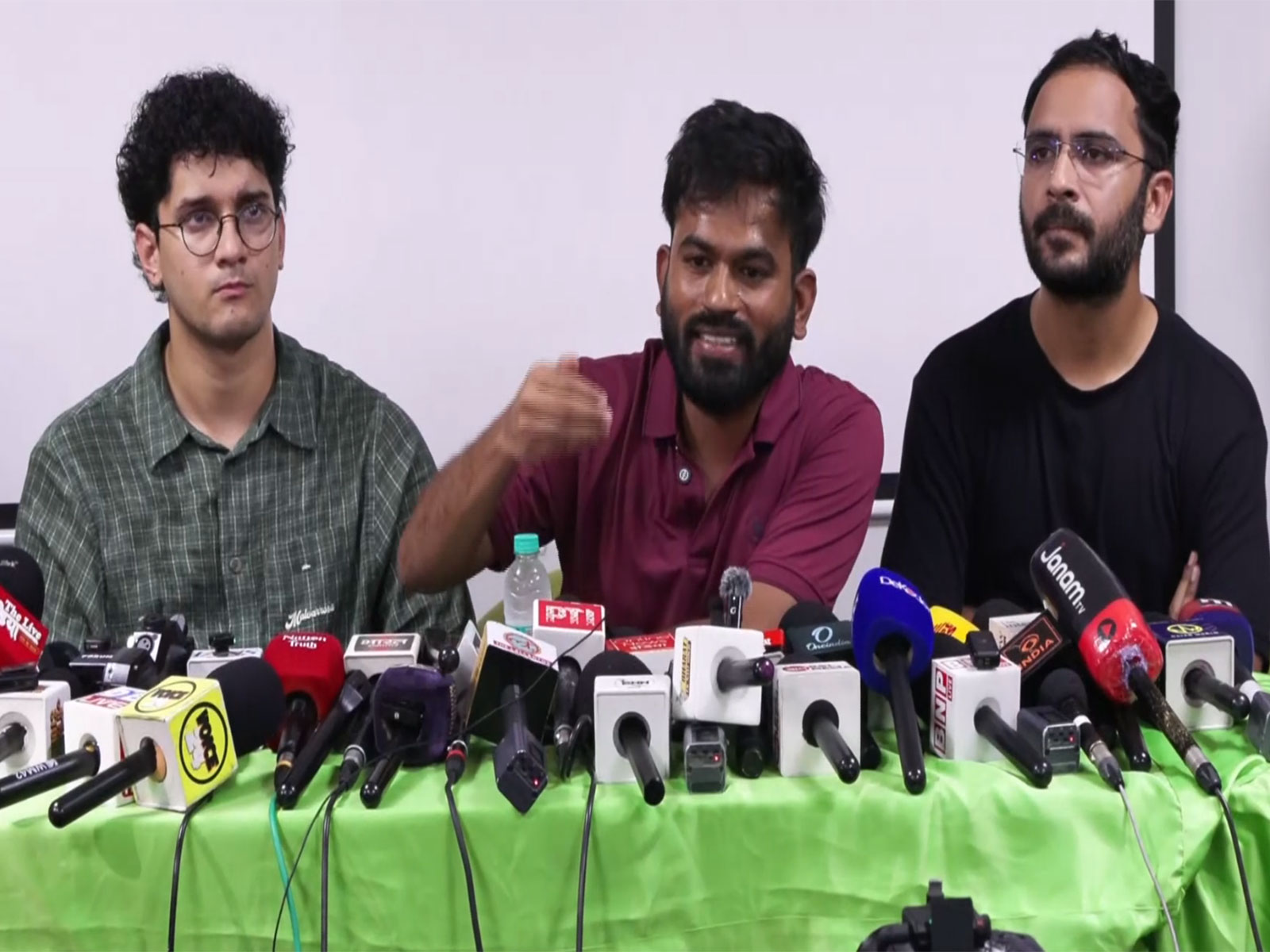Cockroach Janta Party (CJP) founder Abhijeet Dipke with spokespersons Saurav Das and Ashutosh Ranka (Photo/ANI)